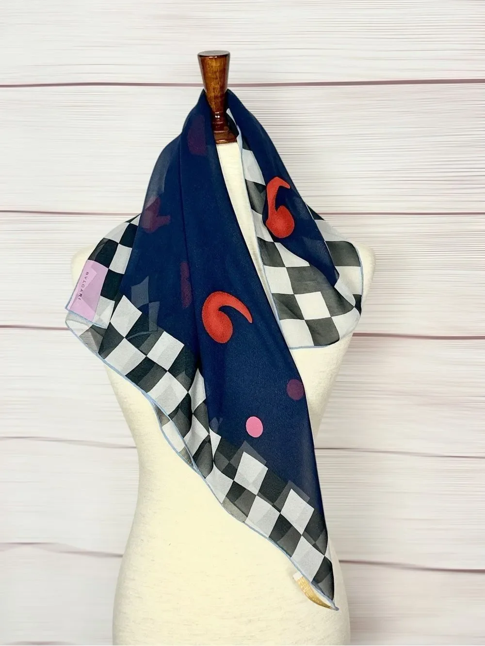 Bvlgari Signed Davide Pizzigoni Silk Chiffon Scarf Abstract Checkerboard Italy